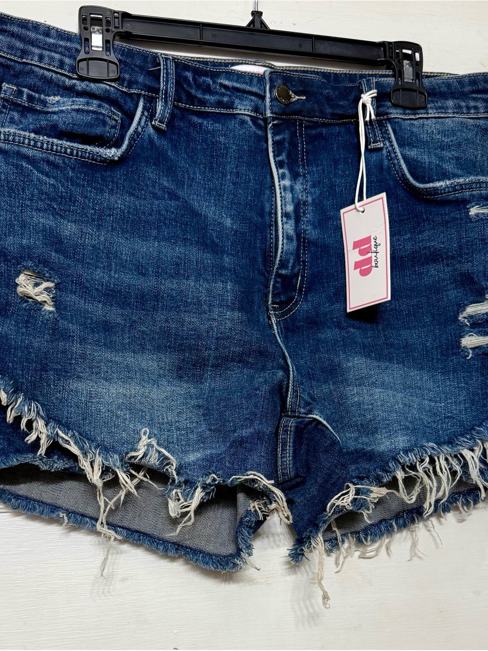 Frayed Hem Dark Blue Denim Jean Shorts